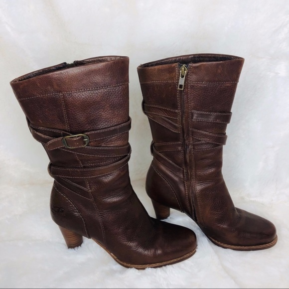 UGG Shoes - Ugg chestnut leather heeled Boots size 6.5